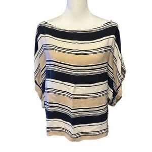Zara Tan Beige White Black Stripe Tie Back Top Blouse Shirt Sz L